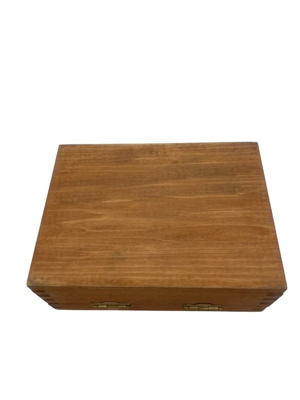 Wooden Hinged Storage Box With Brass Accents Small Rectangular Organizer 7"x5"x2